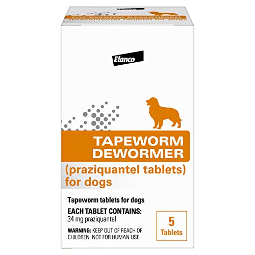 Elanco Tapeworm Dewormer (praziquantel tablets) for Dogs, 5-Count Praziquantel Tablets for Dogs and...