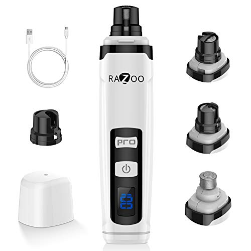 Razoo Dog Nail Grinder, Upgrade 2-Speed LCD Nail Clippers for Dogs, Rechargeable with Low Noise and...
