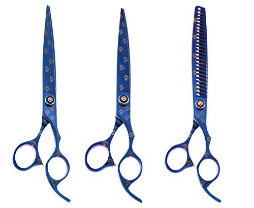 ShearsDirect 3 Piece 26-Tooth Titanium with Paw Prints Straight and Curved and Texturizer All with...
