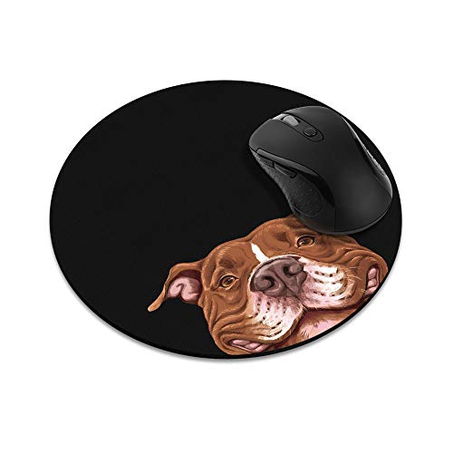 Non-Slip Round Mousepad, WIRESTER Smiling Red Pit Bull Dog Mouse Pad for Home, Office and Gaming...