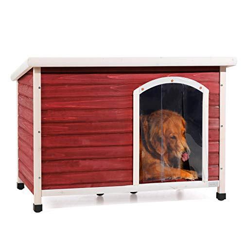 Petsfit Extra Large Dog House, Outdoor Wooden Dog House for Large Dogs, Red, 45.6'L X 31'W X 32'H