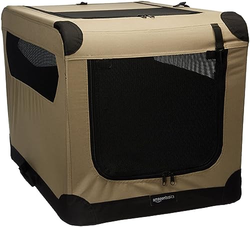 Amazon Basics 2-Door Portable Soft-Sided Folding Soft Dog Travel Crate Kennel, Medium (29.92 x 21.3...