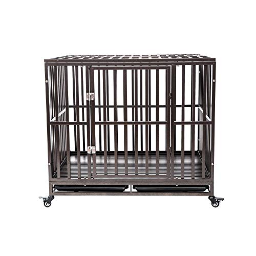 Easy to Assemble with Patent Lock and Four Lockable Wheels TQ PET Heavy Duty Dog Cage Crate Kennel Playpen Large Strong Metal for Large Dogs and Pets 