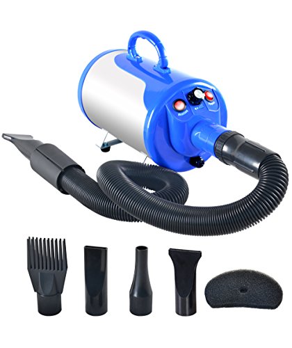 SHELANDY 3.2HP Stepless Adjustable Speed Pet Hair Force Dryer Dog Grooming Blower with Heater(Blue)