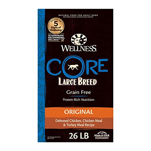Wellness Natural Pet Food CORE Grain-Free High-Protein Large Breed Adult Dry Dog Food, Made in USA,...