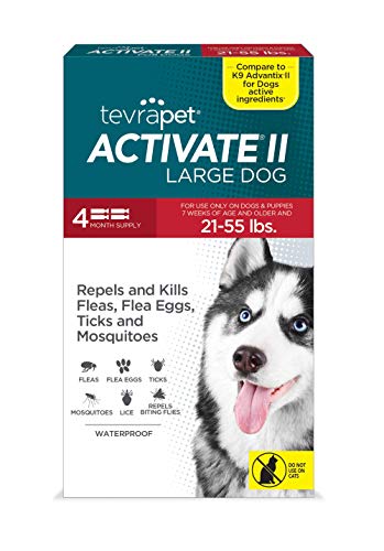 TevraPet Activate II Flea and Tick Prevention for Large Dogs 21-55 pounds, 4 Monthly Doses of Fast...