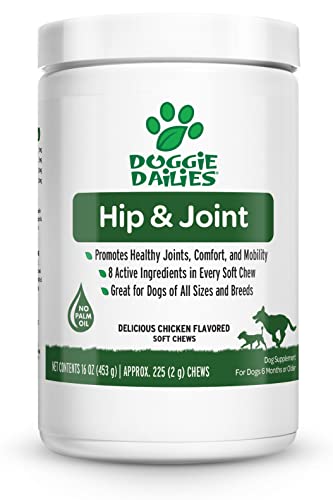 Doggie Dailies Glucosamine for Dogs, 225 Soft Chews, Advanced Hip and Joint Supplement for Dogs with...