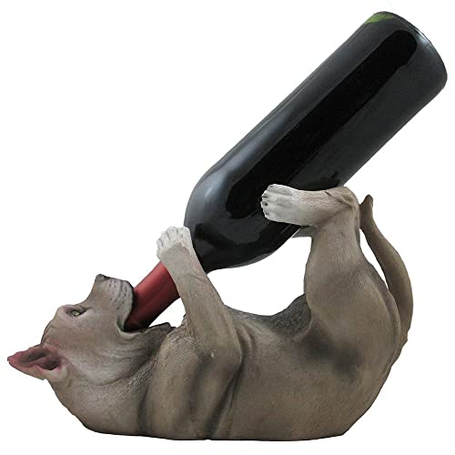 Drinking Pit Bull Wine Bottle Holder Statue in Decorative Home Bar Decor Pet Sculptures & Pitbull...