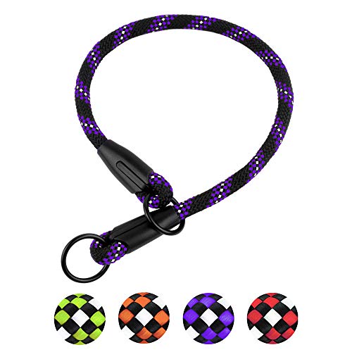 BronzeDog Rope Dog Collar Slip Choke Reflective Pet Collars for Small Medium Large Dogs Purple...