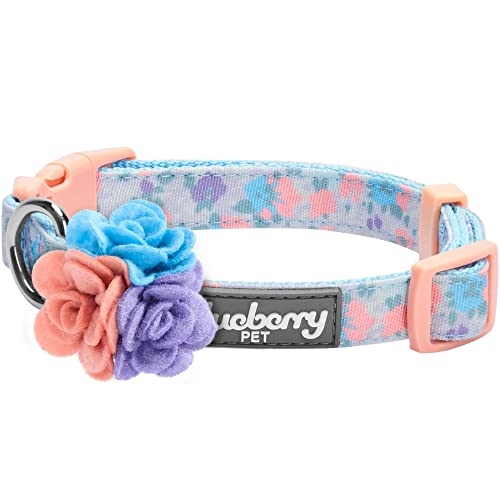 Blueberry Pet Made Well Lovely Floral Print Adjustable Dog Collar in Lavender with Detachable Flower...
