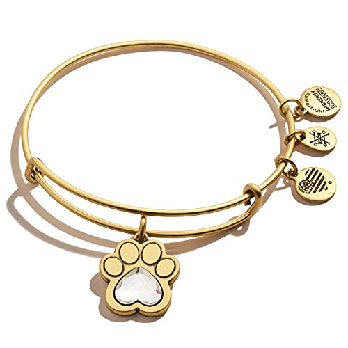 Alex and Ani Tokens Expandable Bangle for Women, Crystal Paw Prints of Love Charm, Rafaelian Gold...