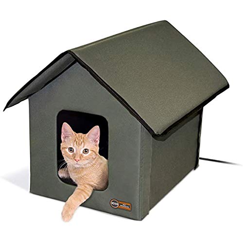K&H Pet Products Outdoor Heated Kitty House - Heated Cat House Cat Shelter Olive/Olive 19 X 22 X 17...