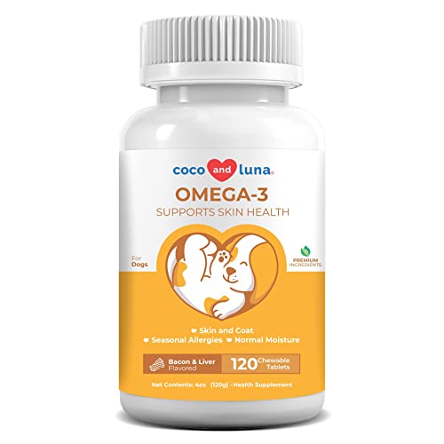 Omega 3 for Dogs - Fish Oil for Dogs Skin and Coat - 120 Chewable Tablets - Omega 3 6 9, EPA & DHA...