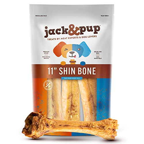 Jack&Pup 11' Shin Bones for Large Dogs | Roasted, Savory, Large Dog Bones for Aggressive Chewers (3...