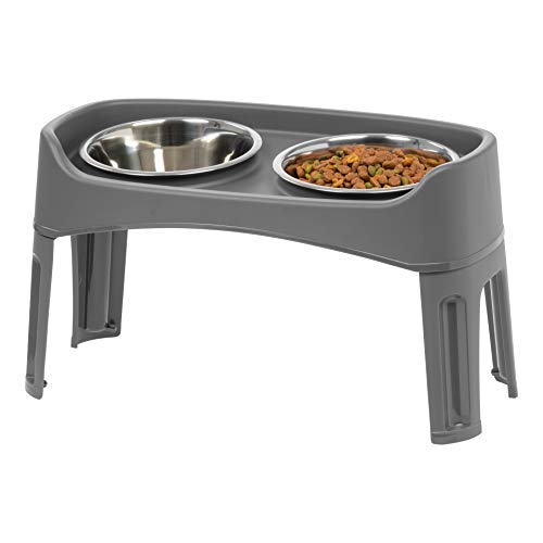 IRIS USA Large Elevated Pet Feeder with Attachable Legs and 2 Stainless Steel Bowls, For Small to...