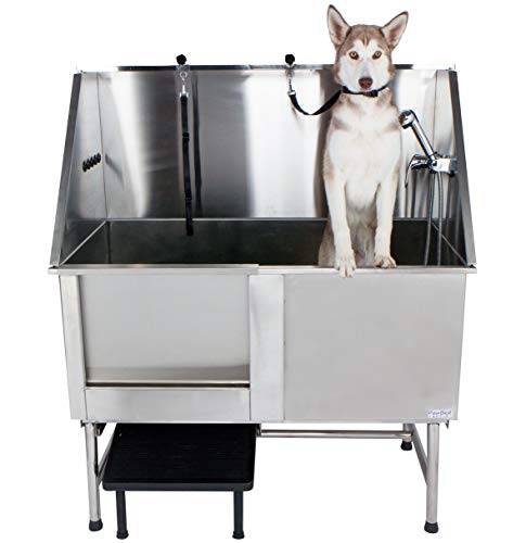 PawBest Stainless Steel Dog Grooming Bath Tub with Ramp, Faucet, Hoses and Loops (50' Bathtub)