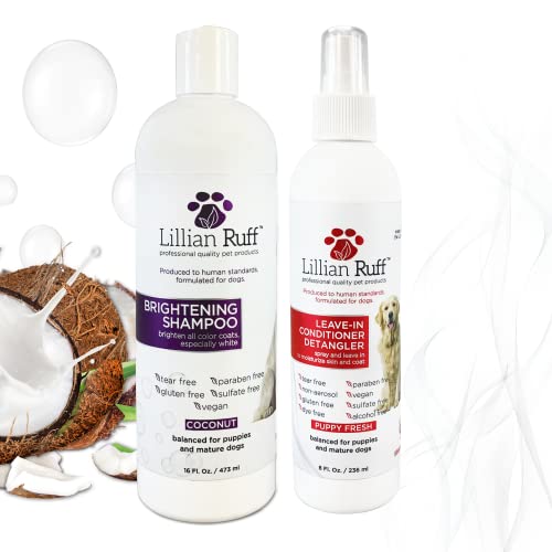 Lillian Ruff Ultra-Brightening Professional Whitening Shampoo for Dogs & Leave-in Dog Conditioner...