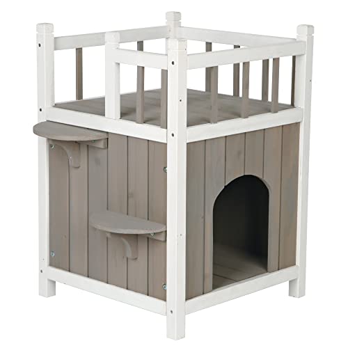 TRIXIE Cat Home with Balcony, Elevated Cat House, Weatherproof Shelter, Ideal for Cats and Small...