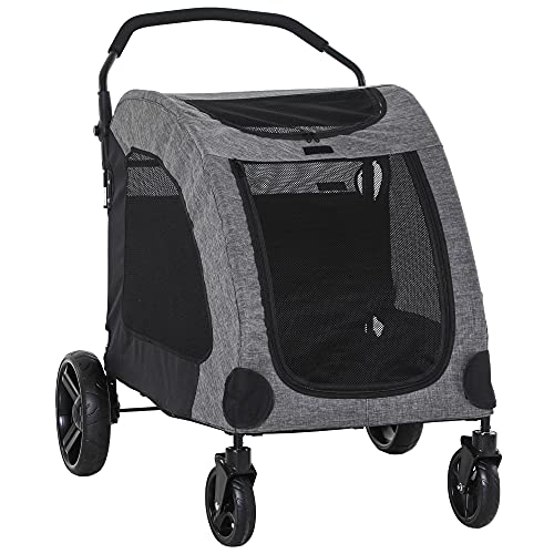 PawHut Pet Stroller Universal Wheel with Storage Basket Ventilated Foldable Oxford Fabric for Medium...