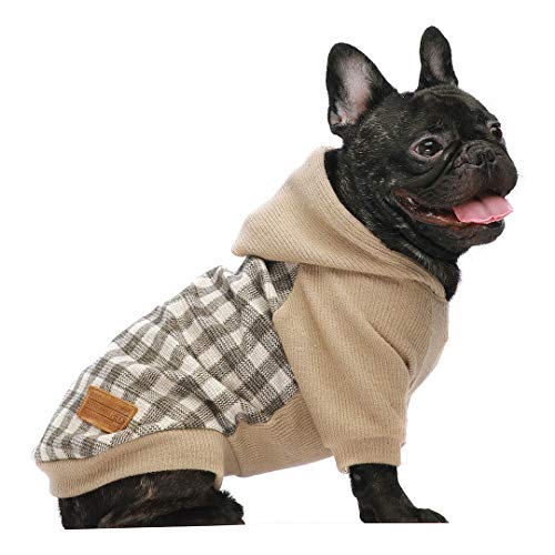 Fitwarm Knitted Pet Clothes Dog Sweater Hoodie Sweatshirts Pullover Cat Jackets Khaki Large
