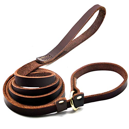 Wellbro Real Leather Slip Lead Dog Leash, Adjustable Stitched Pet Slip Leads with Slider, Heavy Duty...