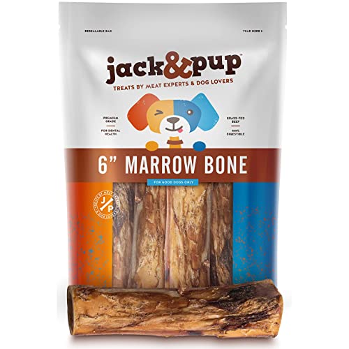 Jack&Pup Premium Grade Roasted Beef Marrow Bone Treats (3 Pack) – 6” Long All Natural Gourmet...