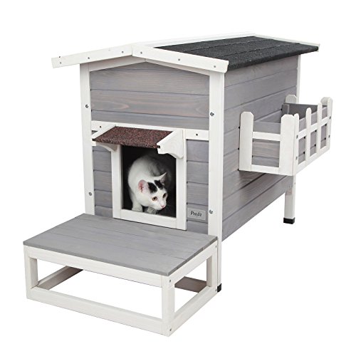 Petsfit Large Outdoor Cat House Waterproof, Outside Feral Cat Shelter with Escape Door & Stair...