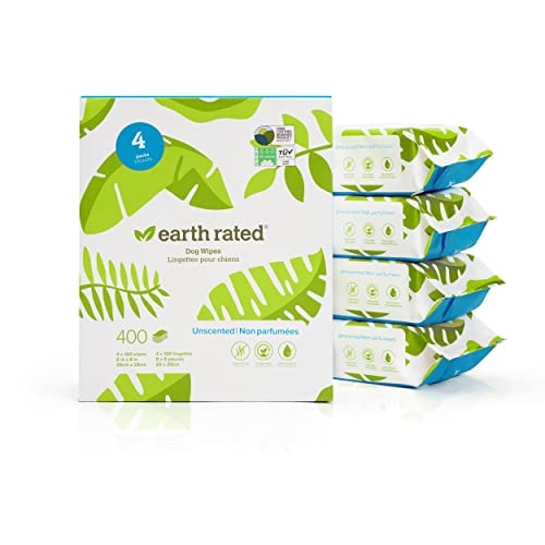 Earth Rated Dog Wipes, Thick Plant Based Grooming Wipes for Easy Use on Paws, Body and Bum,...