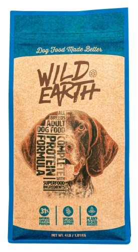 Wild Earth Dog Food for Allergies, 4 Pound (Pack of 1) Vegan Dry Dog Food, High Protein Plant Based...