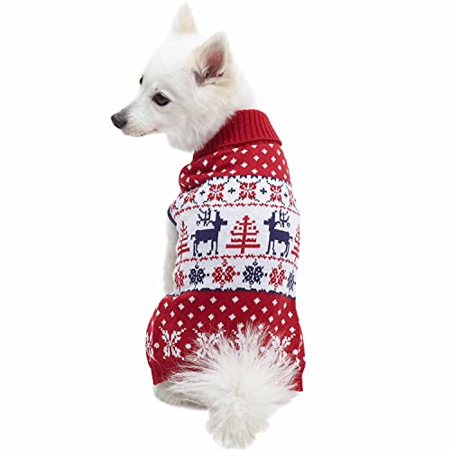 Blueberry Pet Vintage Ugly Christmas Reindeer Holiday Festive Pullover Dog Sweater in Tango Red &...