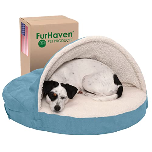 Furhaven Sherpa & Suede Snuggery Egg Crate Orthopedic Foam Dog Bed - Blue, 26-inch