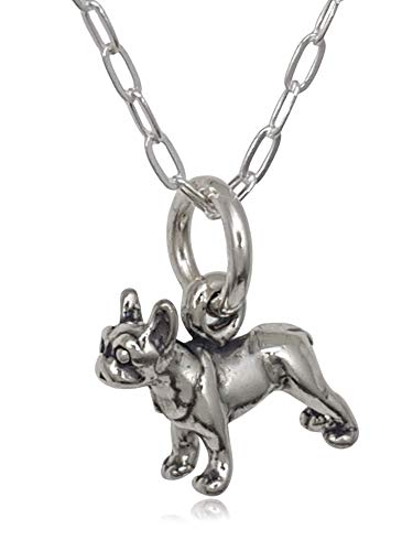 Sterling Silver Tiny Boston Terrier Dog 3D Charm Necklace, 18'