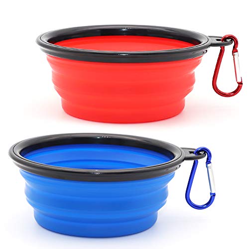 Collapsible Dog Bowl, 2 Pack Collapsible Dog Water Bowls for Cats Dogs, Portable Pet Feeding...