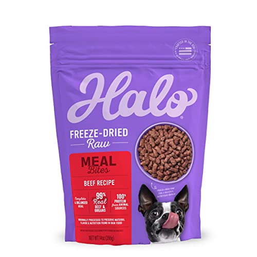 Halo Meal Bites Freeze Dried Raw Dog Food, Beef Recipe, Real Meat Dog Food Bag, Adult Recipe, 14-OZ...