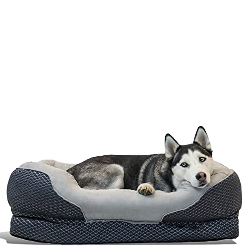 BarksBar Snuggly Sleeper Large Gray Diamond Orthopedic Dog Bed with Solid Orthopedic Foam, Soft...