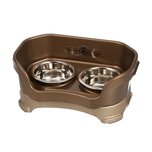 Neater Feeder Deluxe Small Dog (Bronze) - The Mess Proof Elevated Bowls No Slip Non Tip Double Diner...