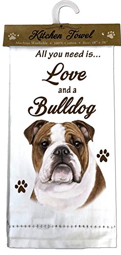 E&S Pets Bulldog Kitchen Towels, Off-white