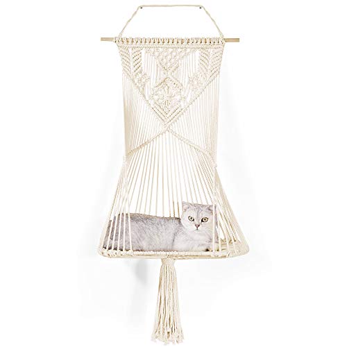 LIFIS Macrame Cat Hammock Hanging Macrame Cat Bed for Large Cat Decoration 19.7' W x 39' L