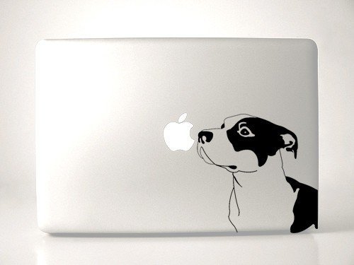 Pitbull Dog Breed Sniffing Apple - Black Decal for 13' Laptop