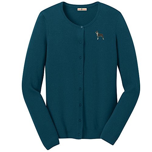 YourBreed Clothing Company Boston Terrier Embroidered Ladies Cardigan Sweater