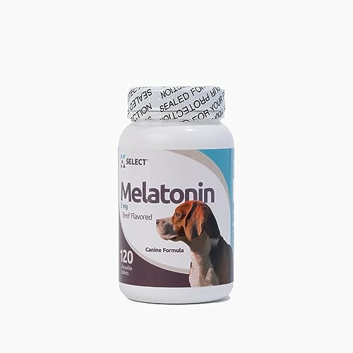 K9 Select Melatonin for Dogs, 3mg - 120 Beef Flavored Chewable Tablets - Canine Sleep Aid