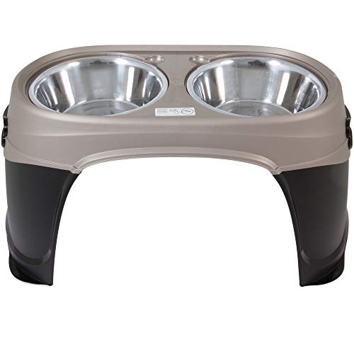 Petmate Easy Reach Pet Diner Elevated Dog Bowls 2 Sizes 2 Polished Colors, Black/Pearl Tan, Large...