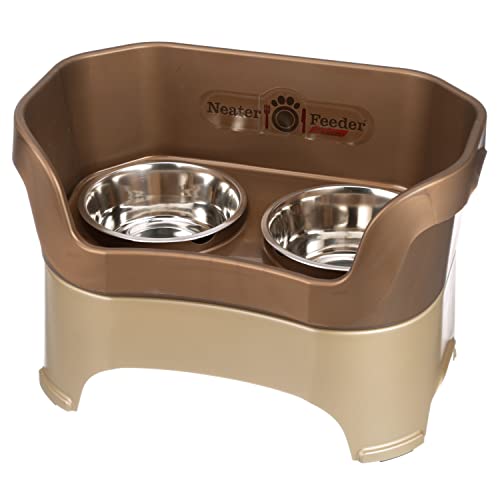 Neater Feeder Deluxe Large Dog (Bronze) - The Mess Proof Elevated Bowls No Slip Non Tip Double Diner...