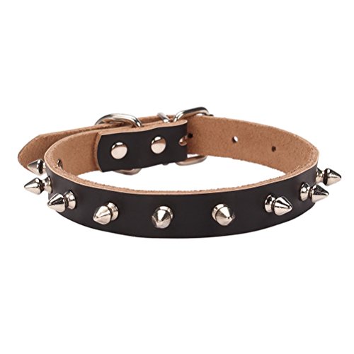 Aolove Basic Classic Adjustable Genuine Cow Leather Pet Collars for Cats Puppy Dogs (Small,...