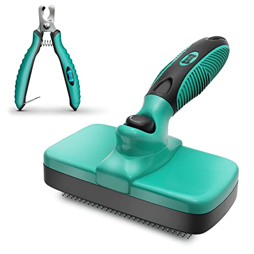 Ruff 'N Ruffus Self-Cleaning Slicker Brush With NO- PAIN Bristles Gently Removes Loose Undercoat &...