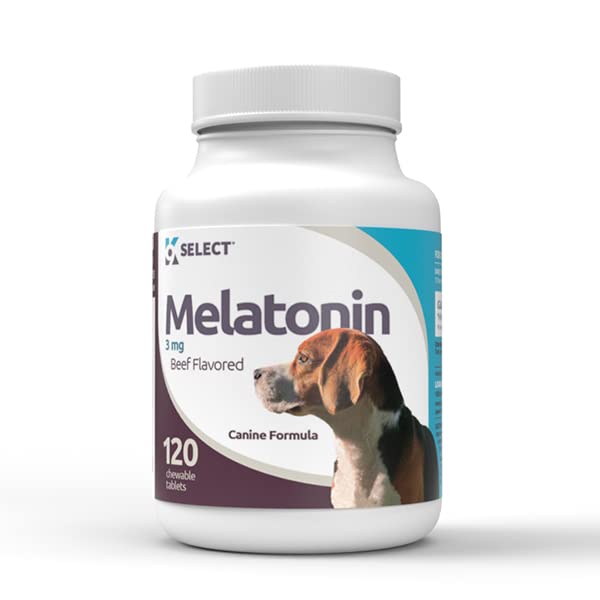 K9 Select Melatonin for Dogs, 3mg - 120 Beef Flavored Chewable Tablets - Canine Sleep Aid