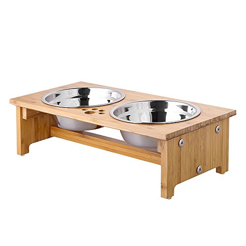 FOREYY Raised Pet Bowls for Cats and Small Dogs, Bamboo Elevated Dog Cat Food and Water Bowls Stand...