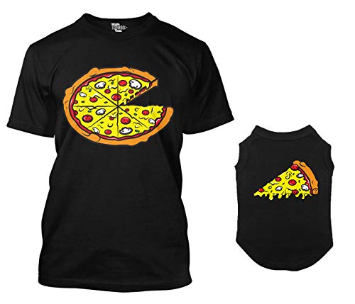 Pizza Pie/Pizza Slice Matching Dog Shirt & Owner T-Shirt (Black, 3X-Large Mens/Large Dog)