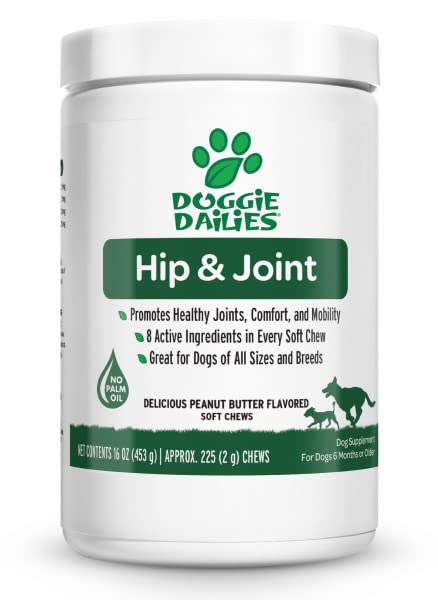Doggie Dailies Glucosamine for Dogs, 225 Soft Chews, Advanced Hip and Joint Supplement for Dogs with...
