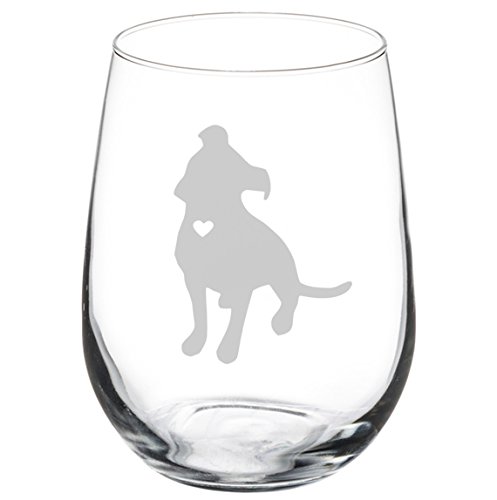 Wine Glass Goblet Cute Pitbull with Heart (17 oz Stemless)